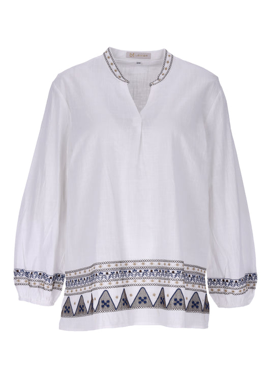 Bluse Langarm Bestickt