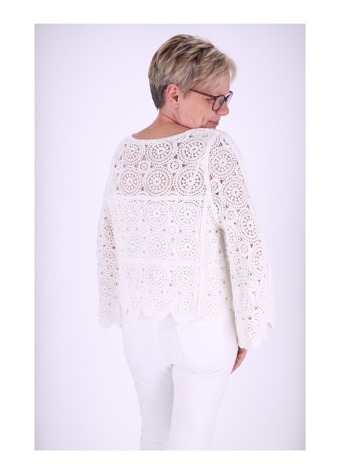 Häkelshirt Damen Trompetenarm