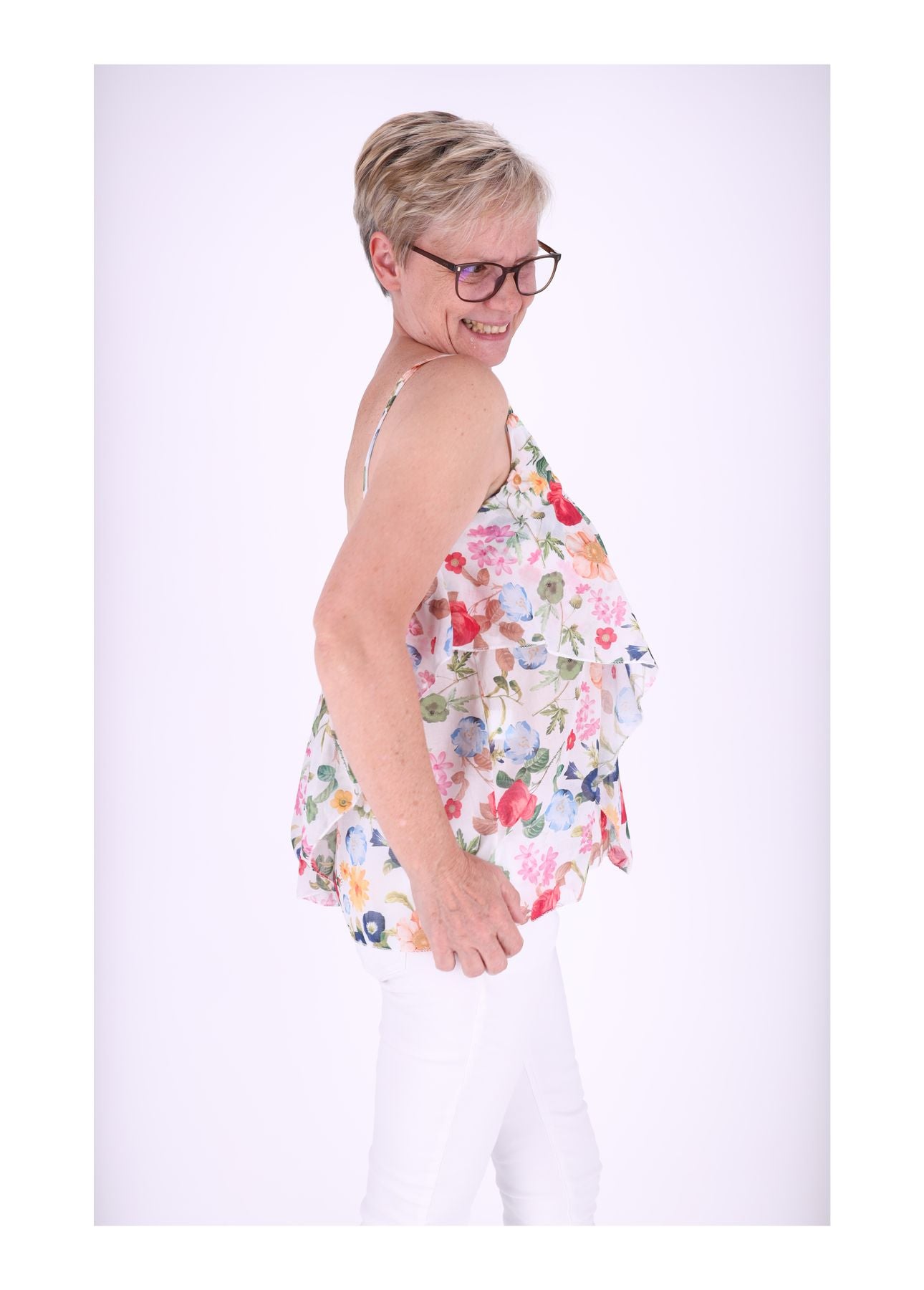 Rüschen Top Damen AOP Streublumen