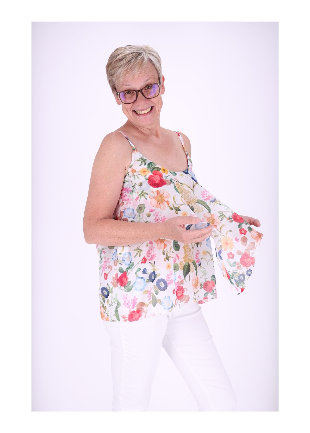 Rüschen Top Damen AOP Streublumen