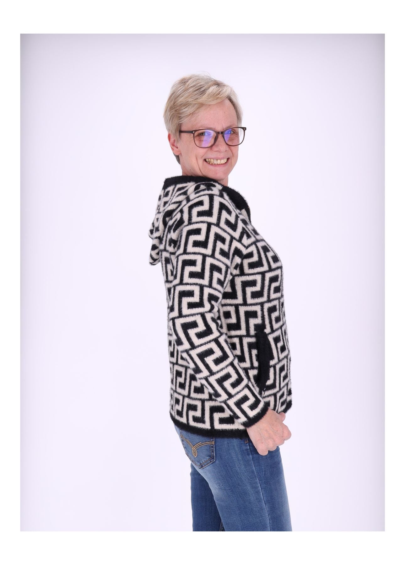 Strickjacke Damen Kapuze Reißverschluss