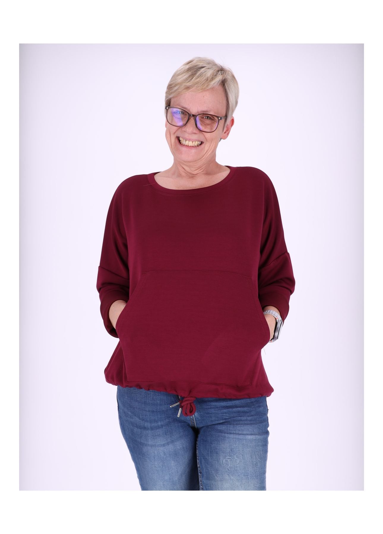 Sweatshirt Damen Taschen Tunnelzug