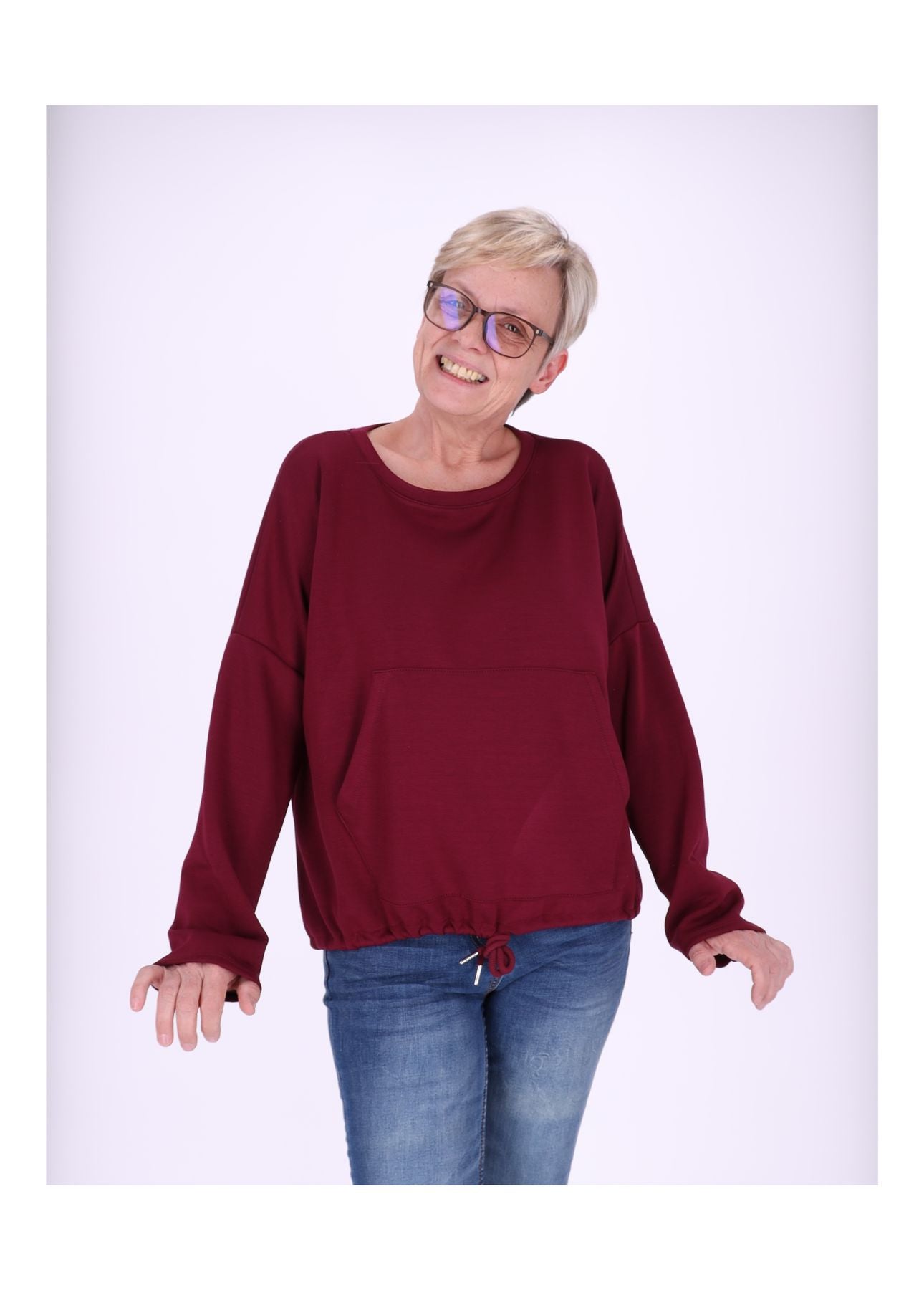 Sweatshirt Damen Taschen Tunnelzug