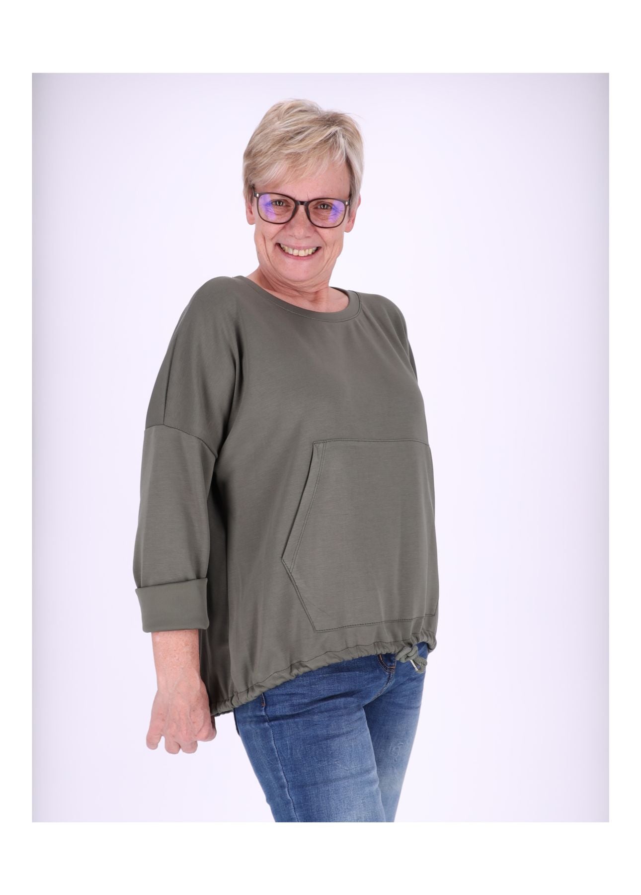 Sweatshirt Damen Taschen Tunnelzug