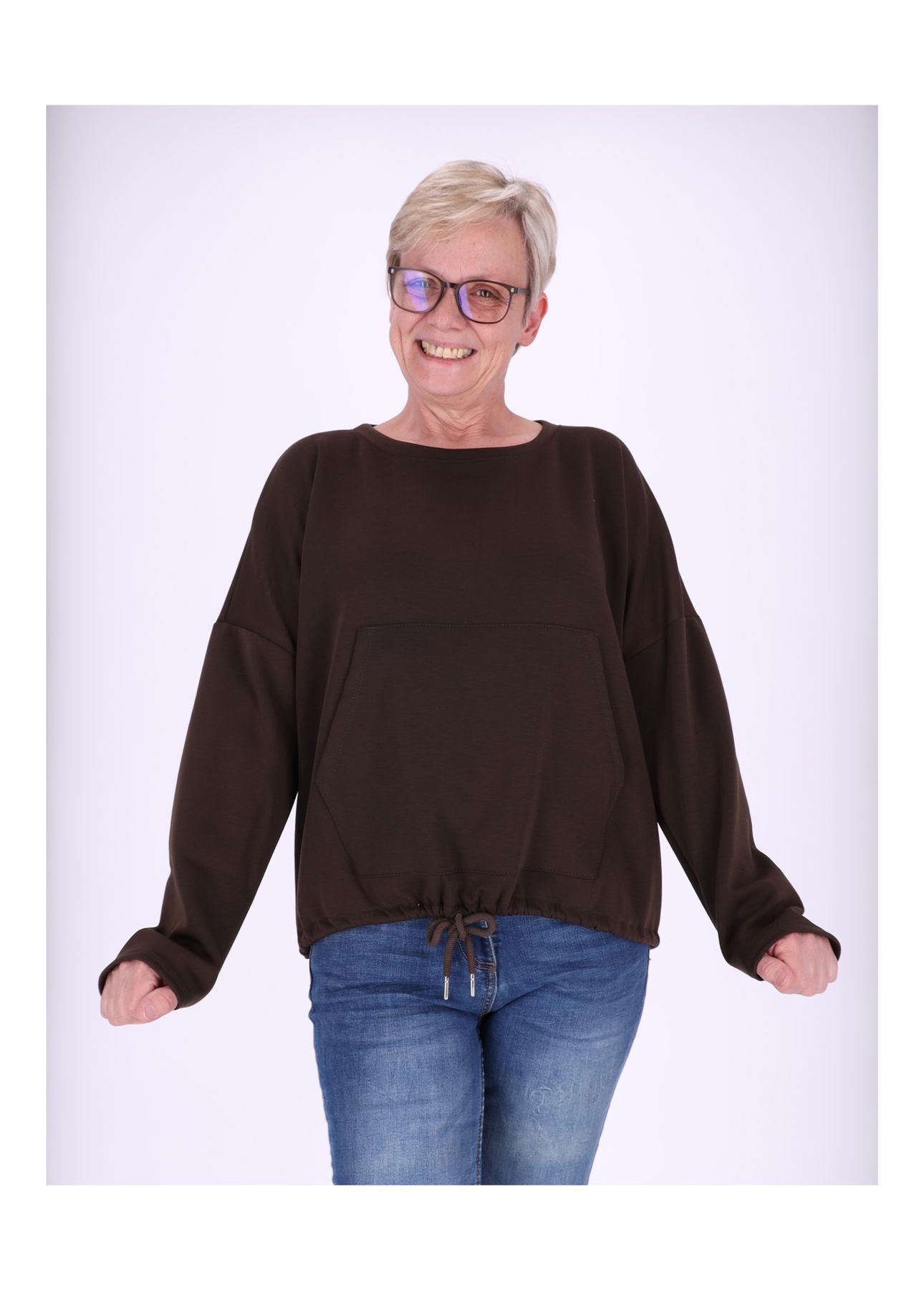 Sweatshirt Damen Taschen Tunnelzug