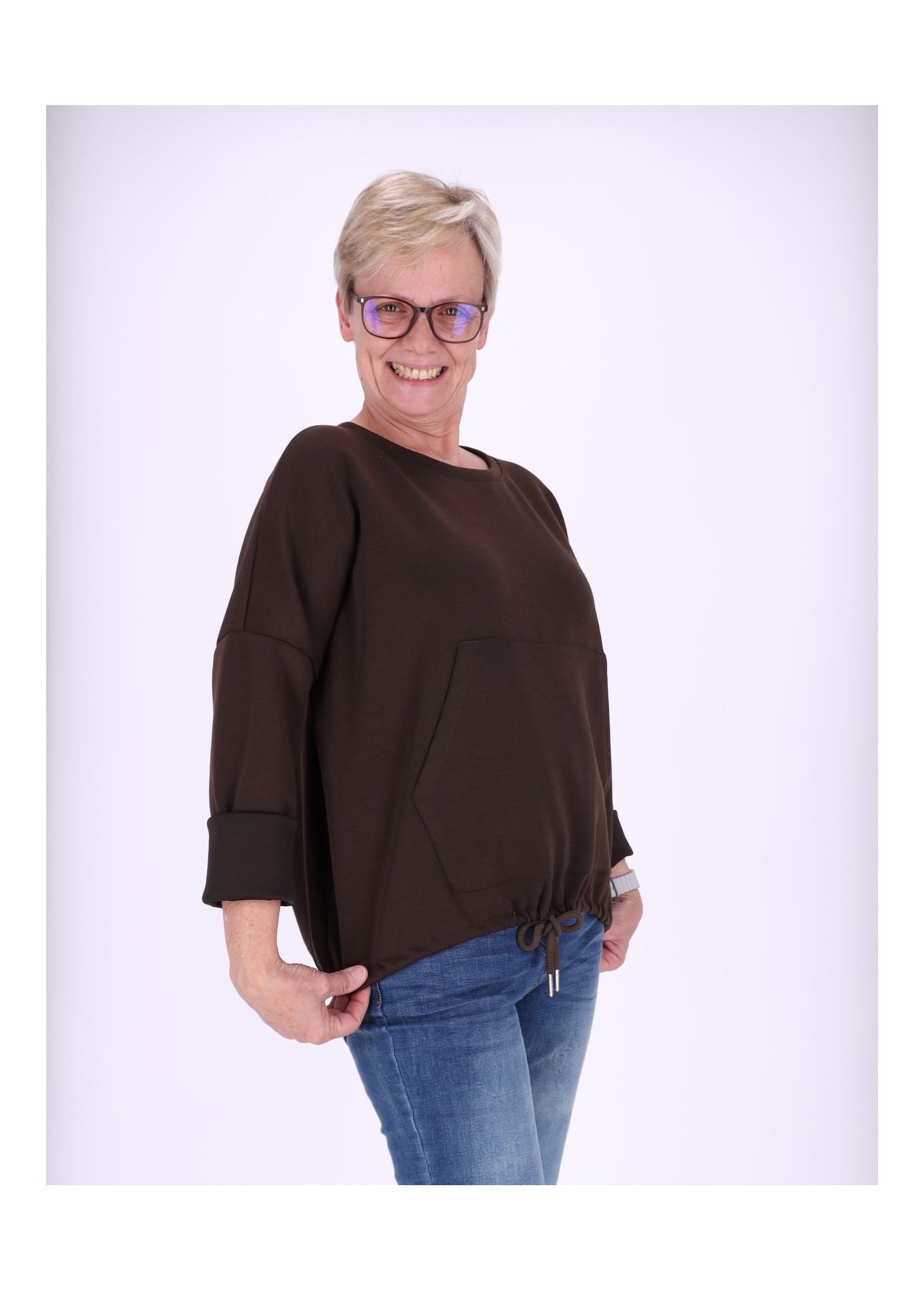 Sweatshirt Damen Taschen Tunnelzug