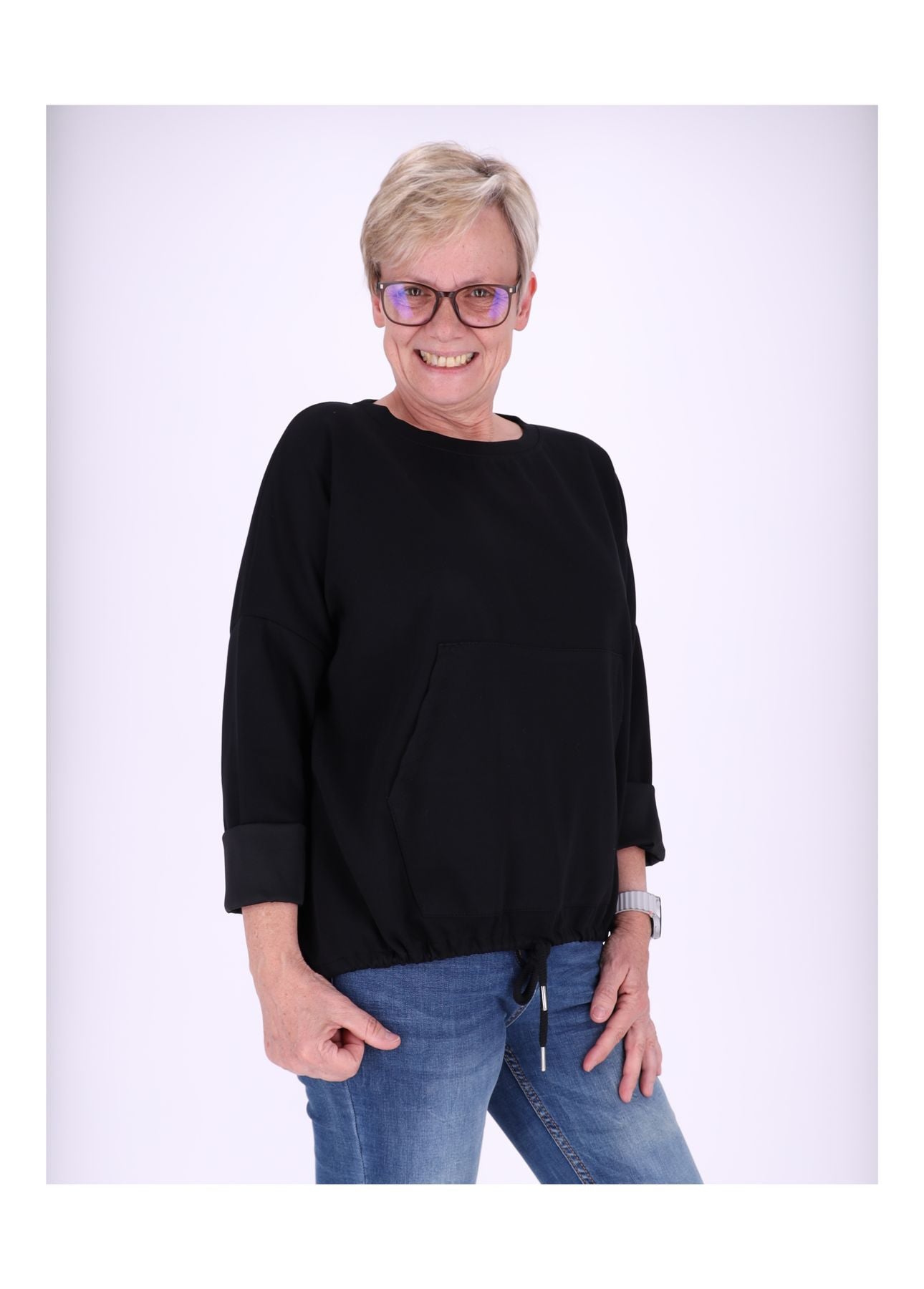 Sweatshirt Damen Taschen Tunnelzug