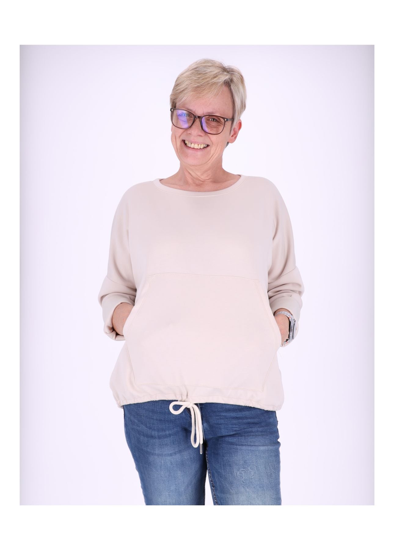 Sweatshirt Damen Taschen Tunnelzug