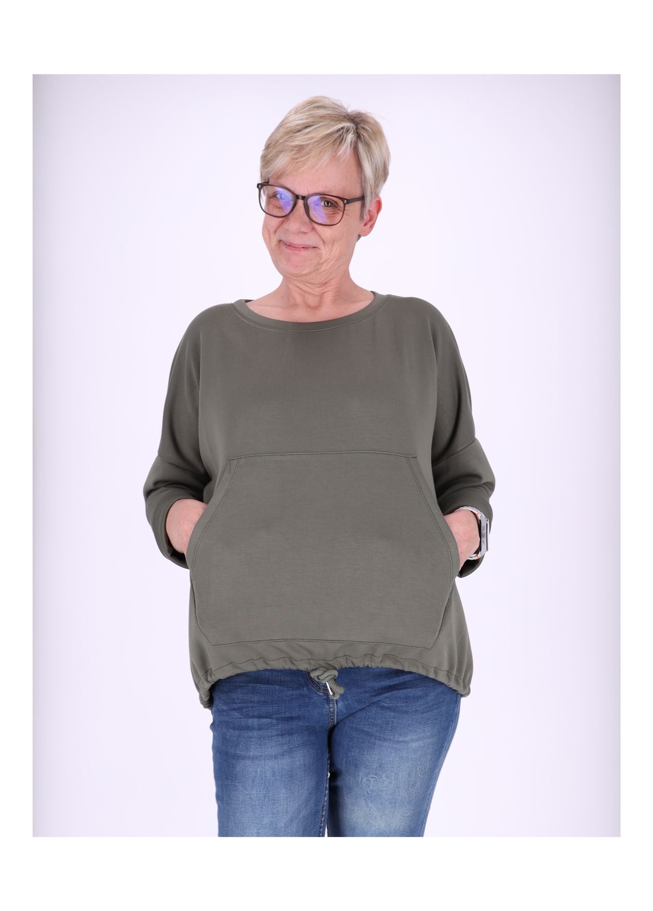 Sweatshirt Damen Taschen Tunnelzug