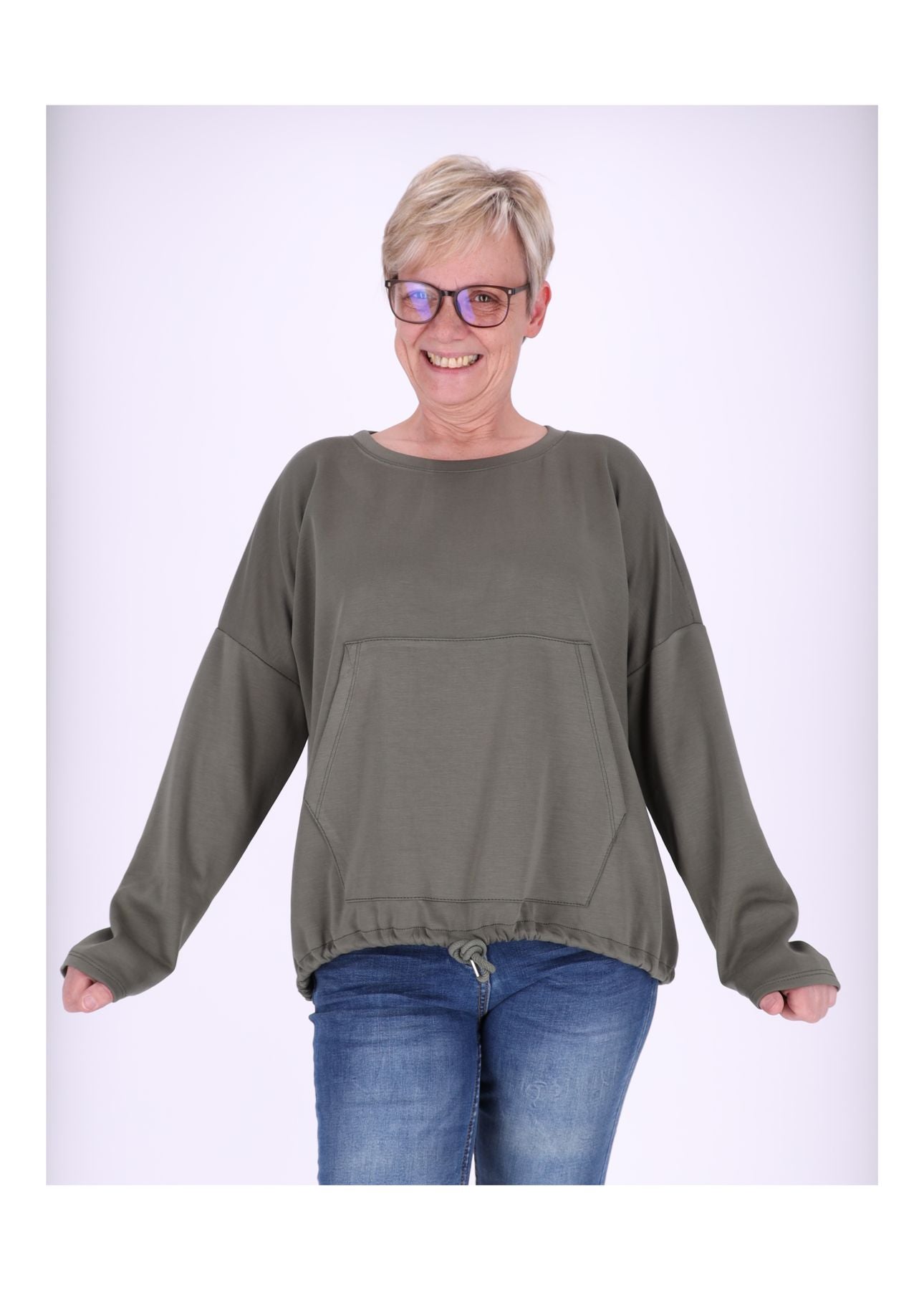 Sweatshirt Damen Taschen Tunnelzug