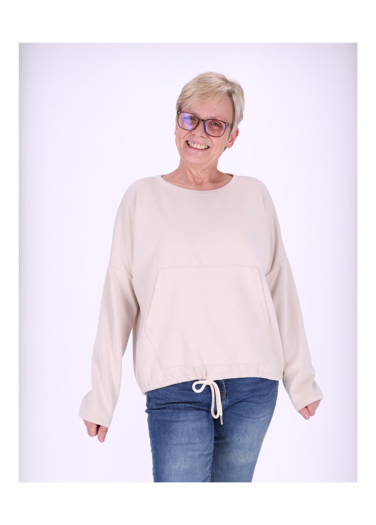 Sweatshirt Damen Taschen Tunnelzug