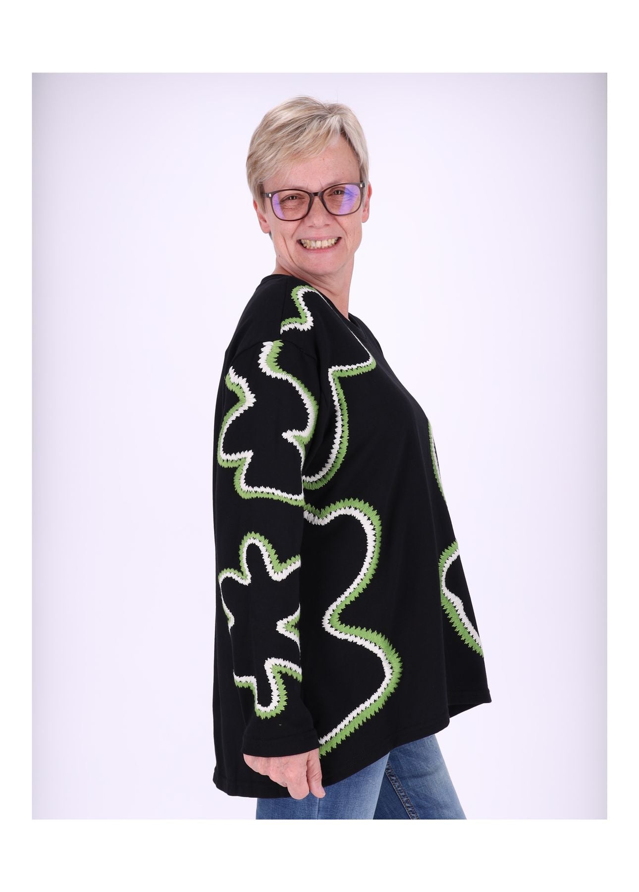 Sweatshirt Damen bestickt Blüte