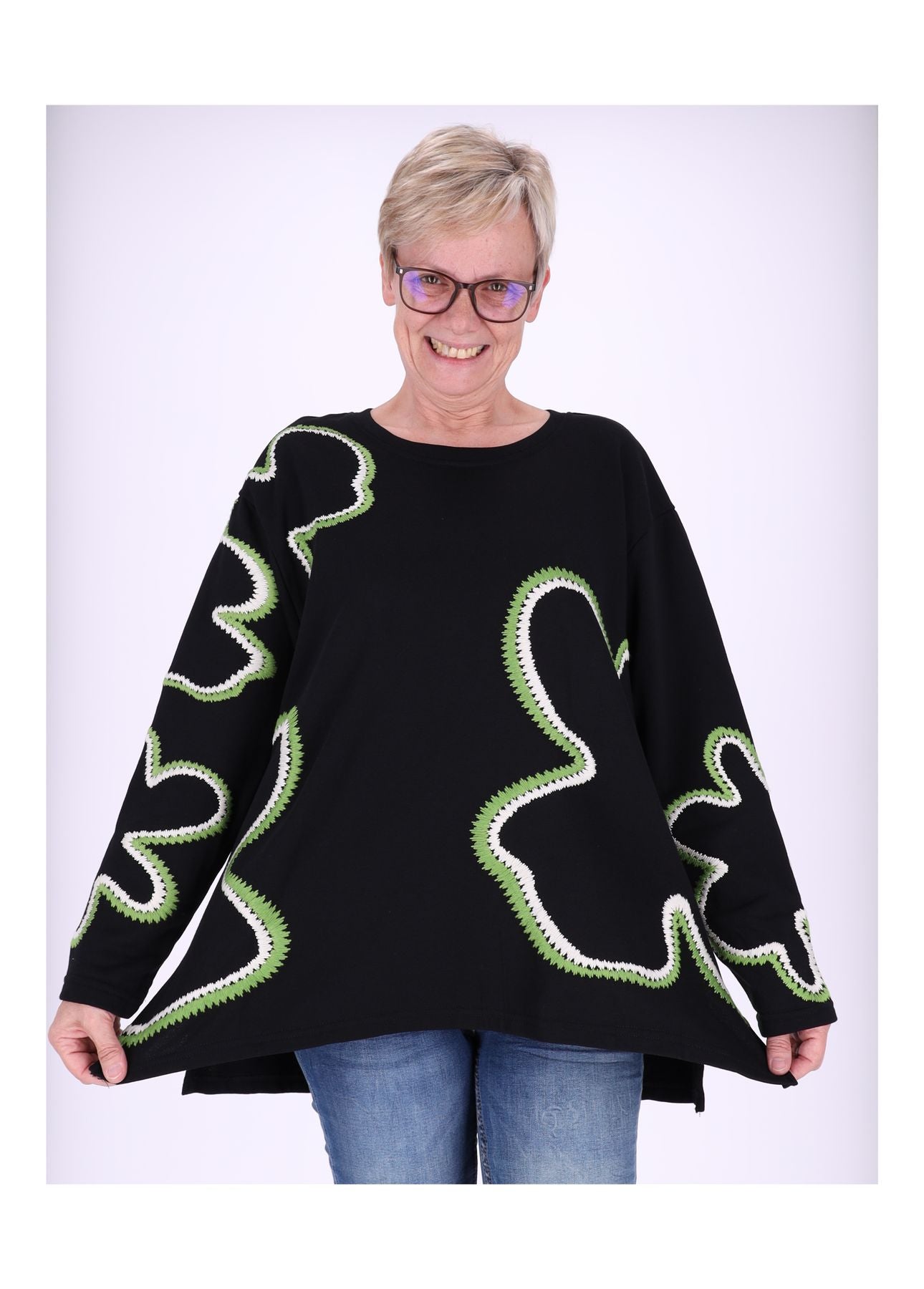 Sweatshirt Damen bestickt Blüte