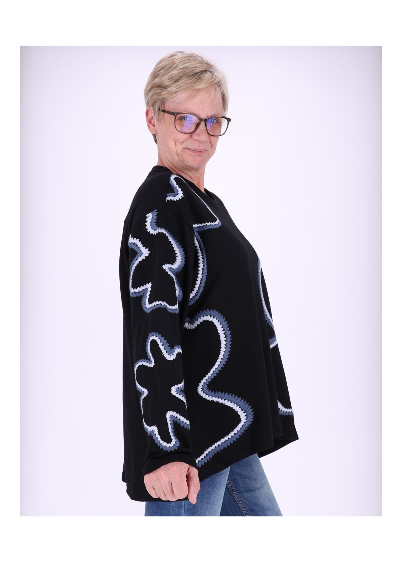 Sweatshirt Damen bestickt Blüte