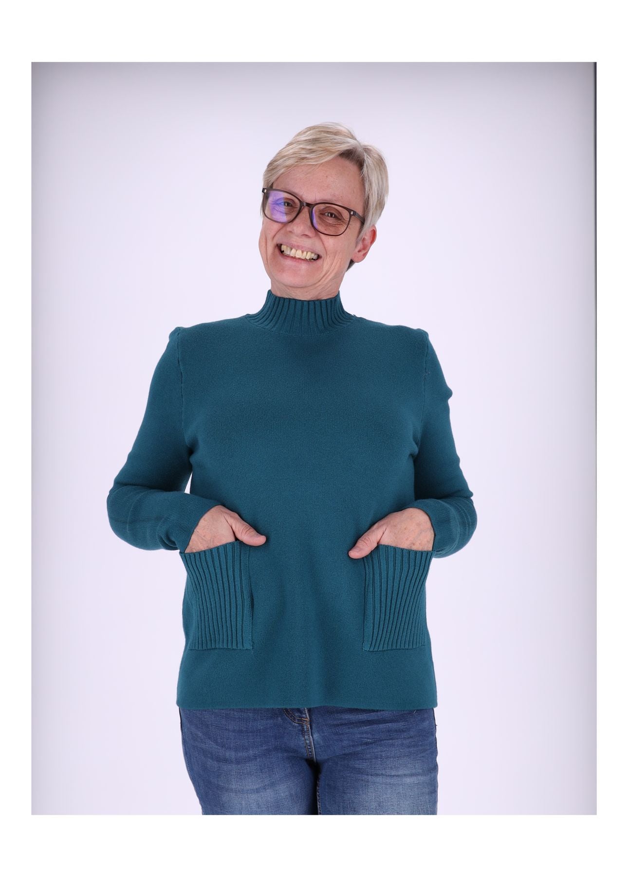 Strick Damen Stehkragen Taschen