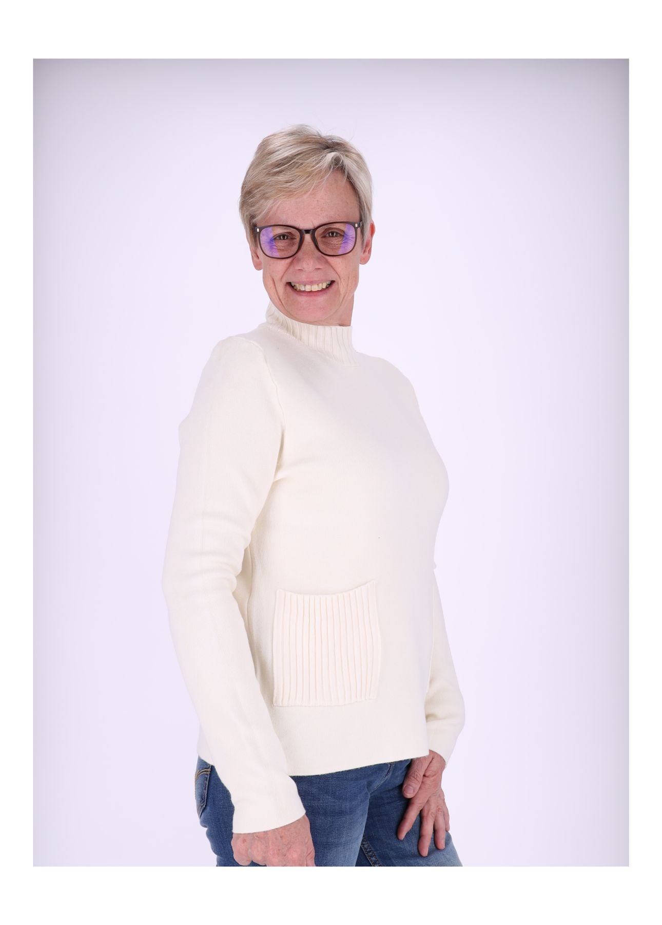 Strick Damen Stehkragen Taschen