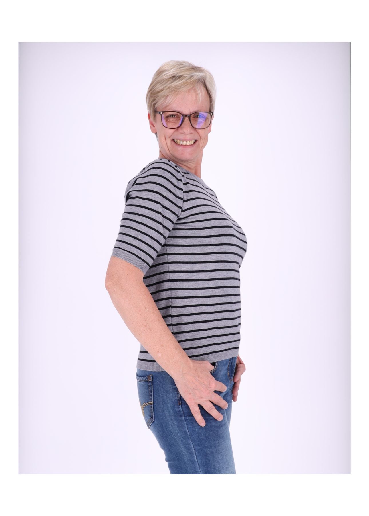 Strick Damen Kurzarm Ringel