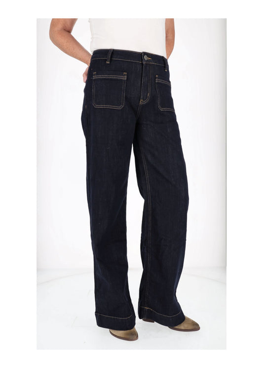 Damen Jeans weites Bein aufgesetzte Taschen