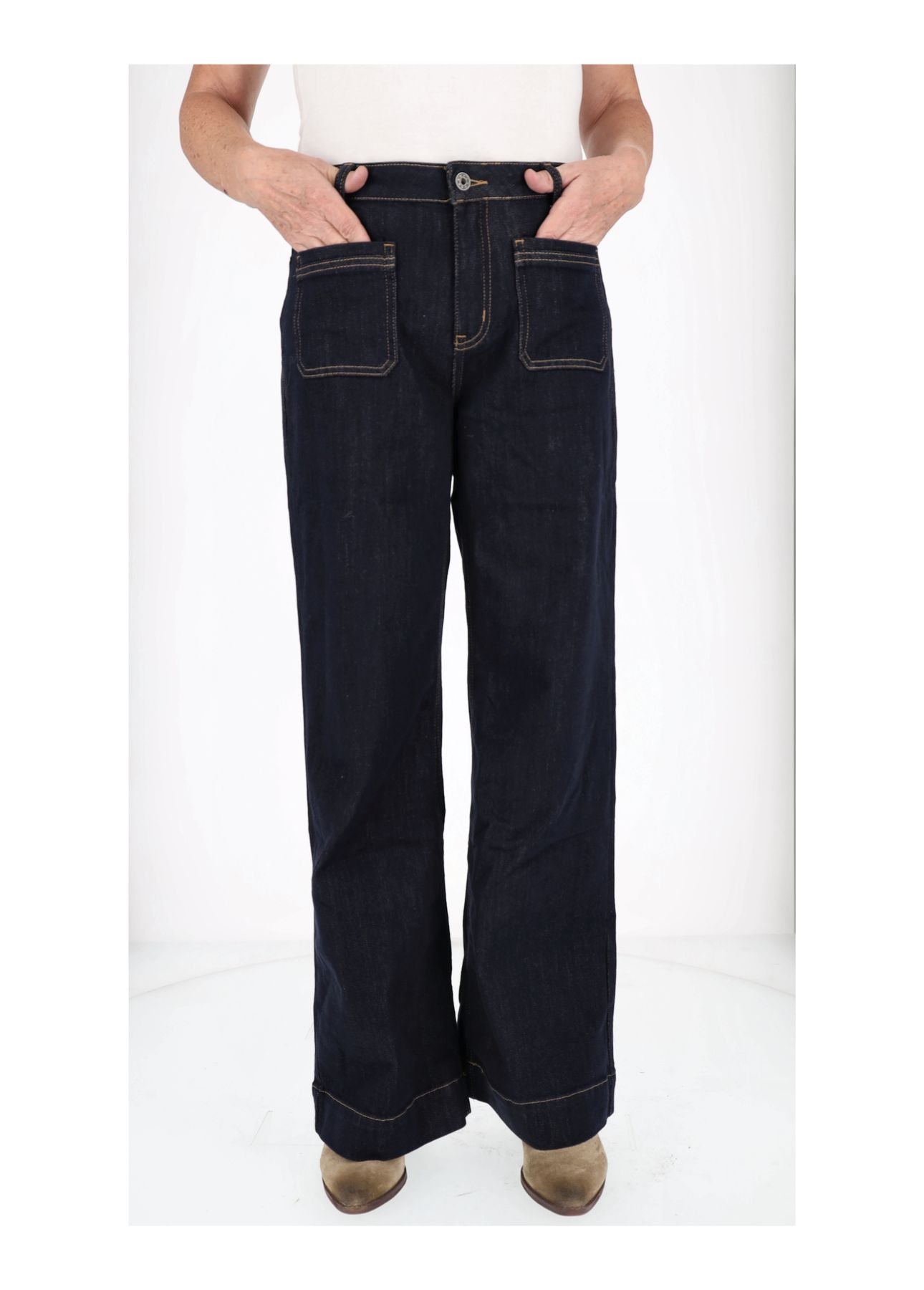 Damen Jeans weites Bein aufgesetzte Taschen