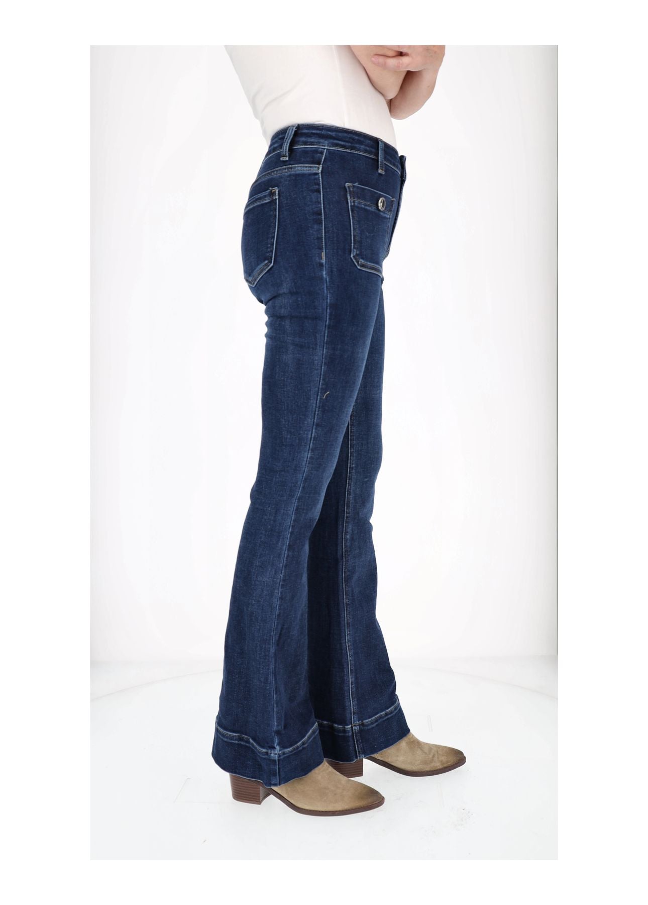 Damen Jeans Schlag aufgesetzte Taschen