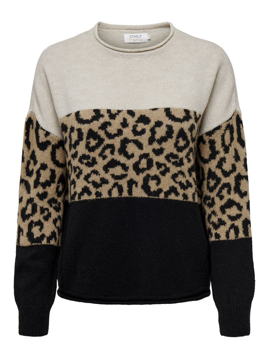 Damen ONLJADE ANIMAL LS O-NECK KNT NOOS