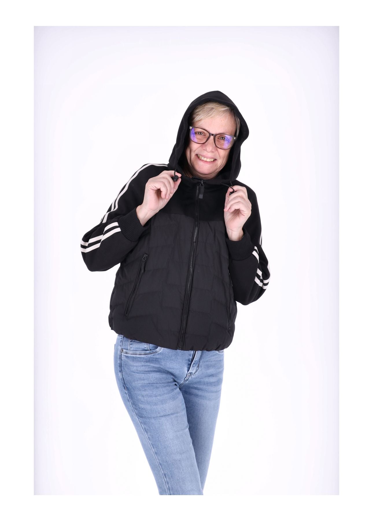 Jacke Damen Kapuze Materialmix