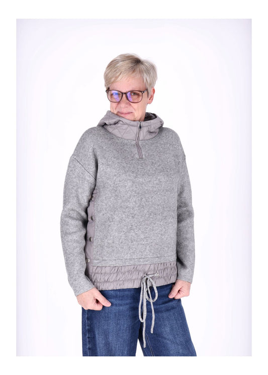 Strickpullover Damen Materialmix Kapuze