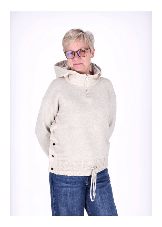 Strickpullover Damen Materialmix Kapuze