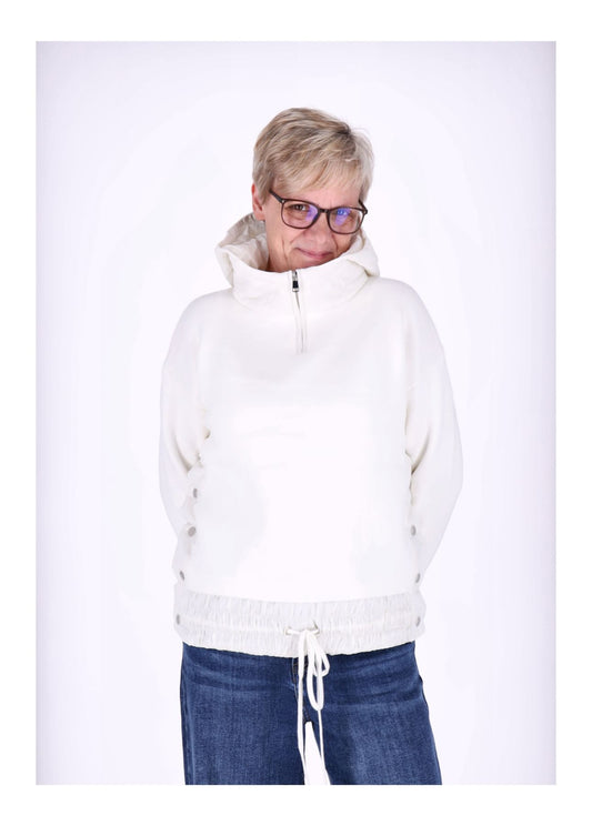 Strickpullover Damen Materialmix Kapuze