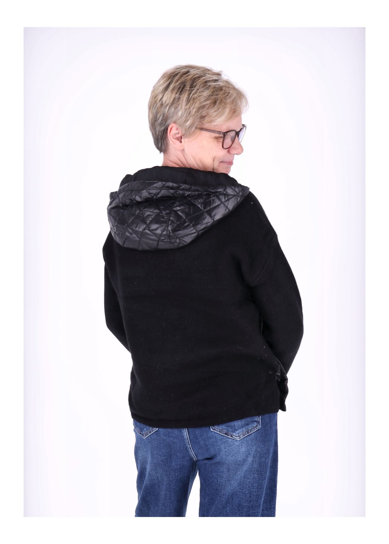 Strickpullover Damen Materialmix Kapuze