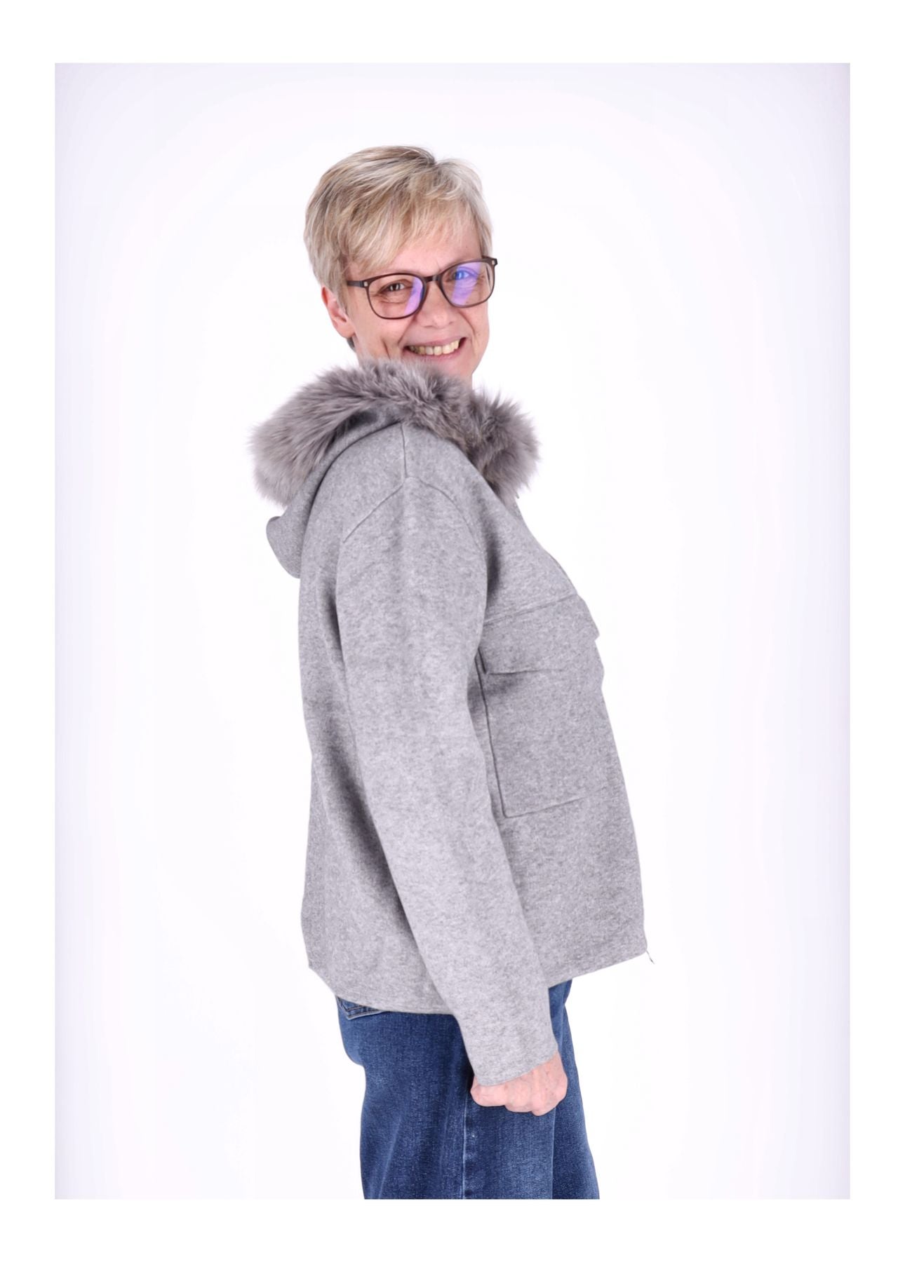Strickjacke Damen Kapuze Fell