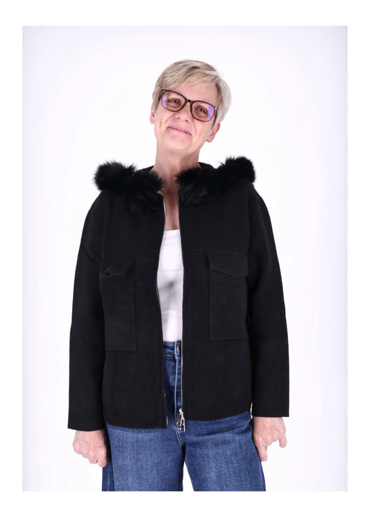 Strickjacke Damen Kapuze Fell