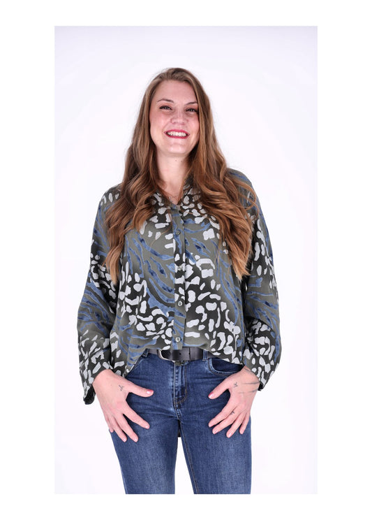 Bluse Damen Krempelarm AOP