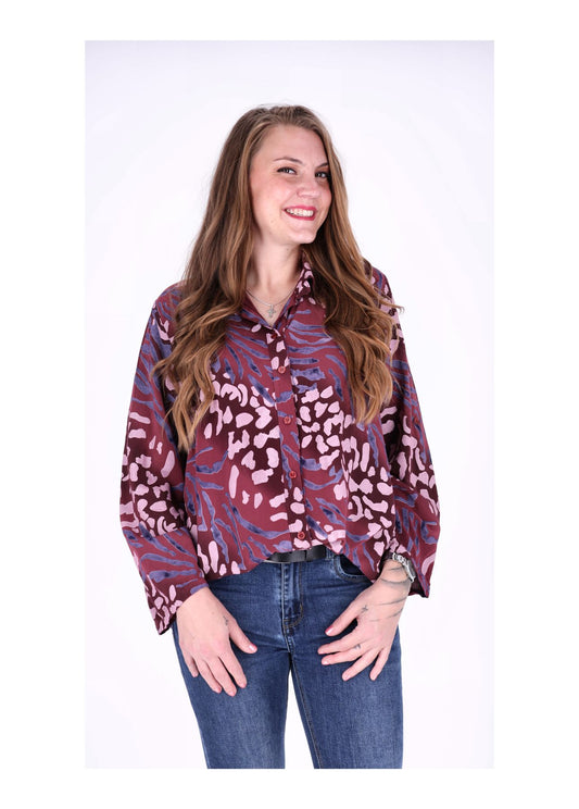 Bluse Damen Krempelarm AOP