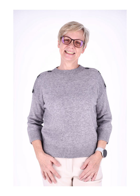 Strickpullover Damen 3/4 Arm Knöpfe