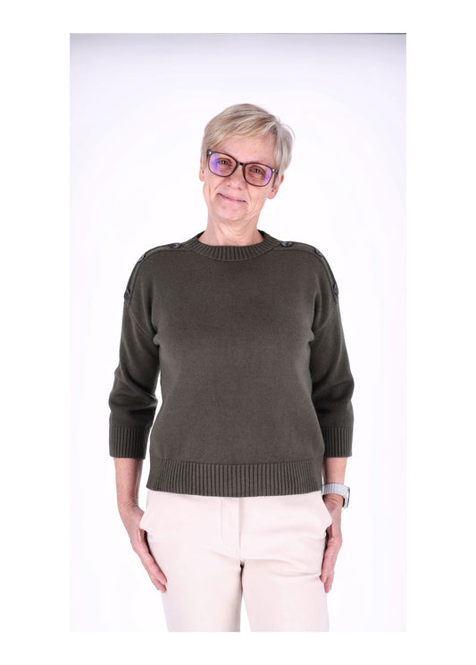 Strickpullover Damen 3/4 Arm Knöpfe