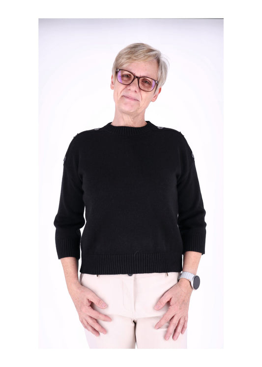 Strickpullover Damen 3/4 Arm Knöpfe