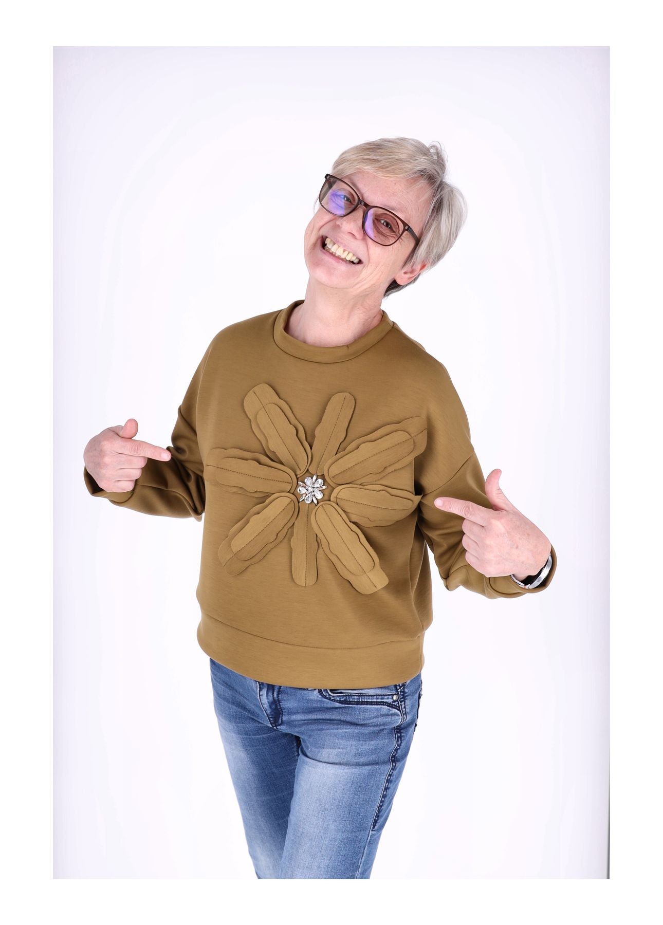 Sweatshirt Damen Applikation Blüte