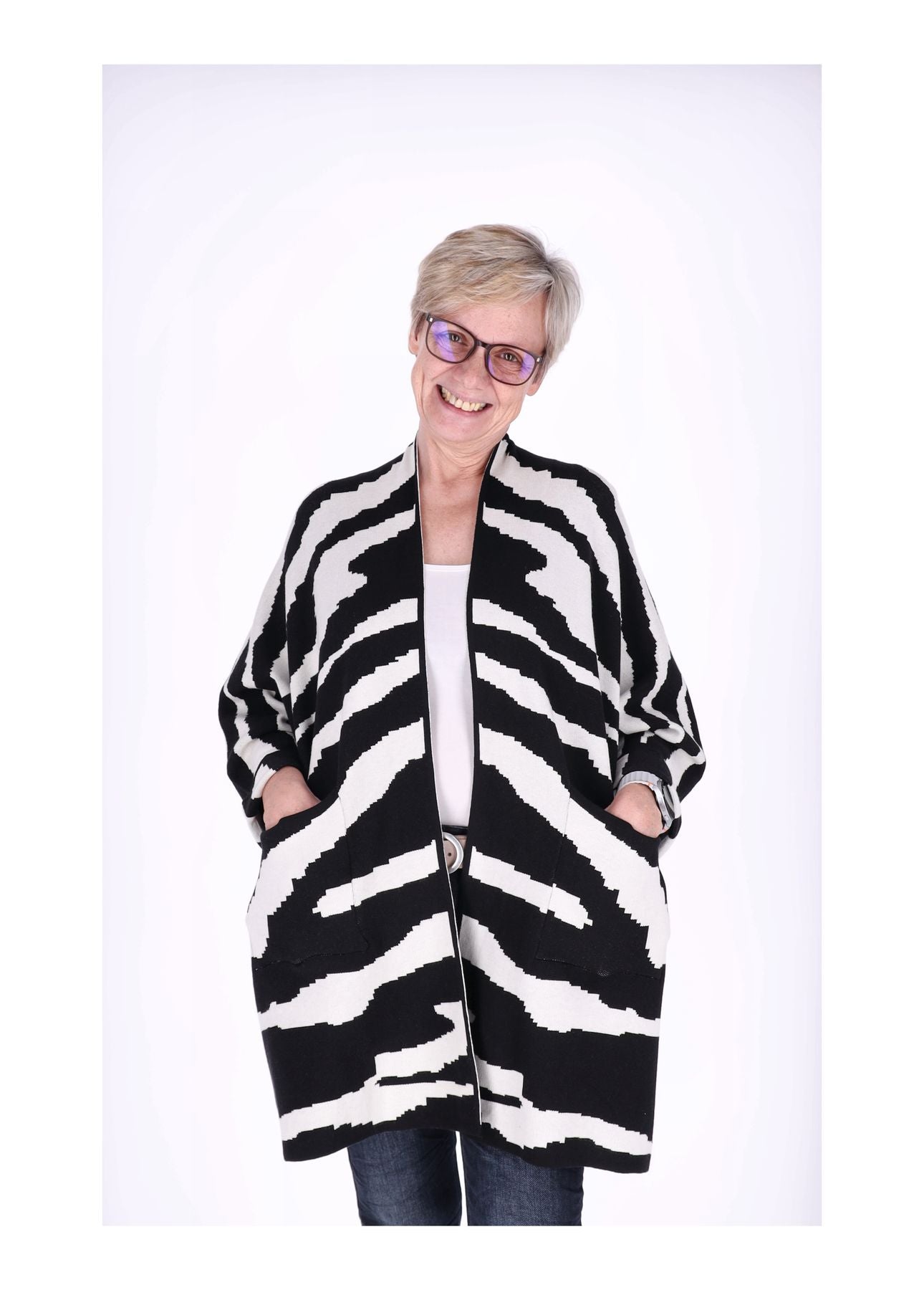 Strickjacke Damen Lang offen AOP