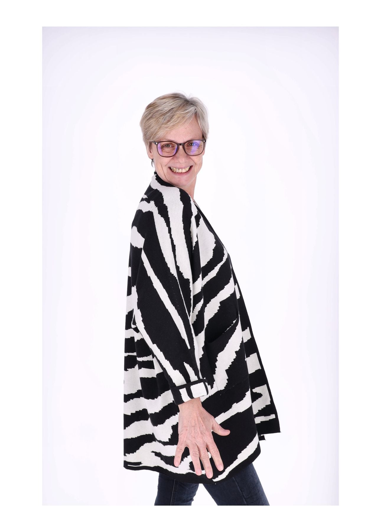 Strickjacke Damen Lang offen AOP