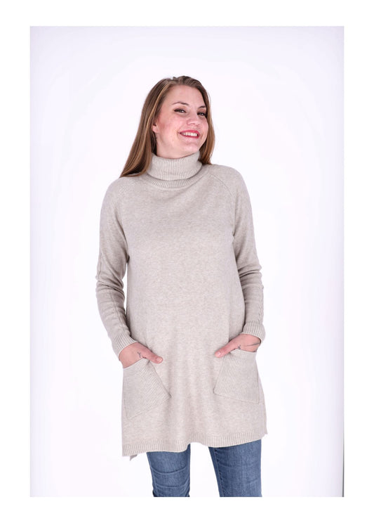 Strickkleid Rollkragen aufgesetzte Taschen