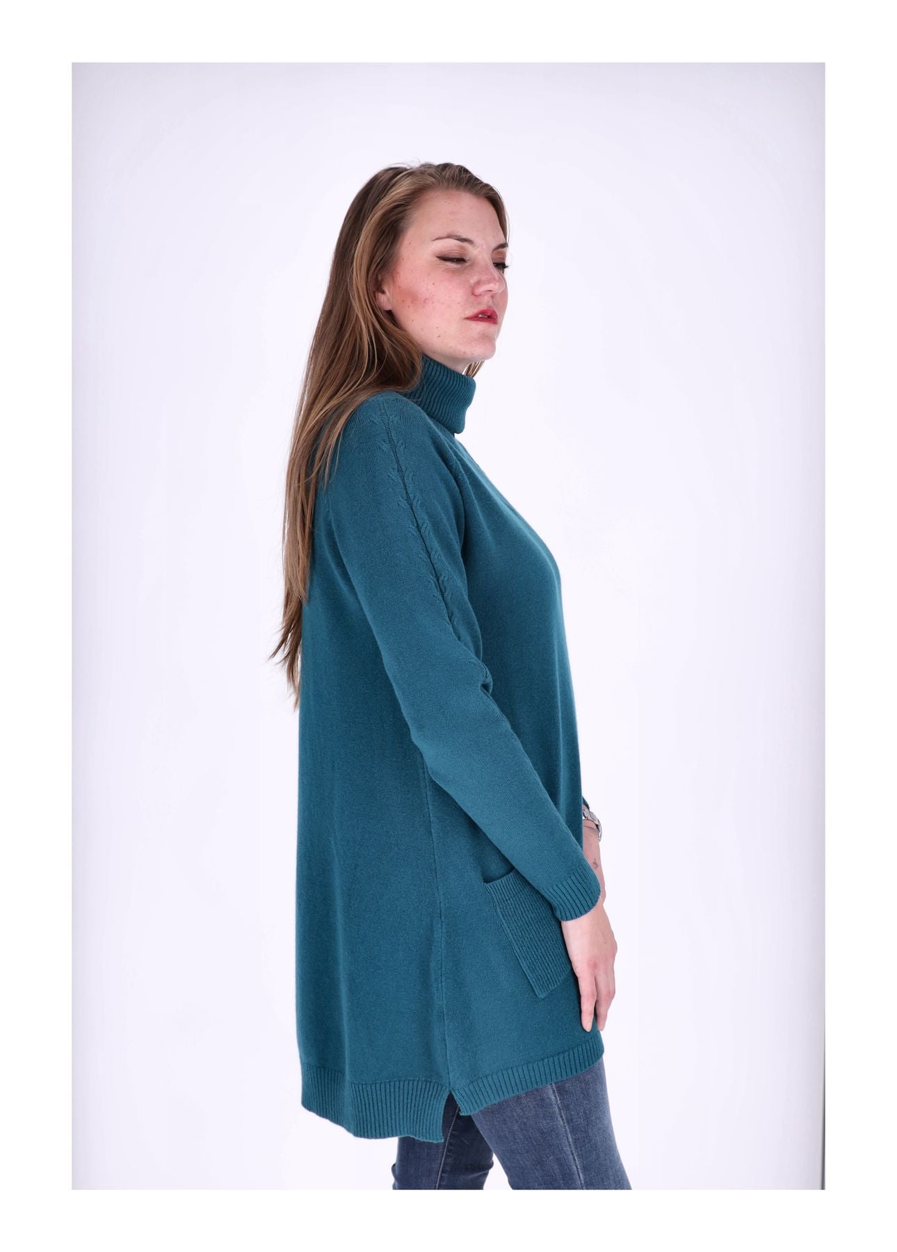Strickkleid Rollkragen aufgesetzte Taschen