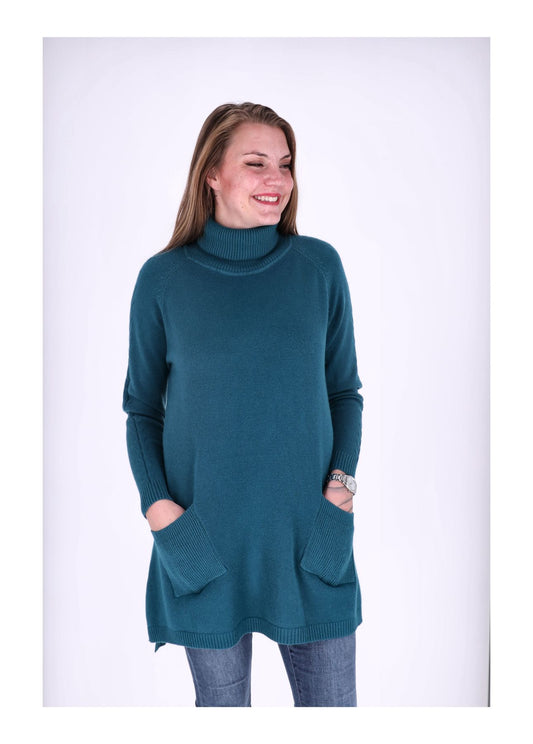 Strickkleid Rollkragen aufgesetzte Taschen