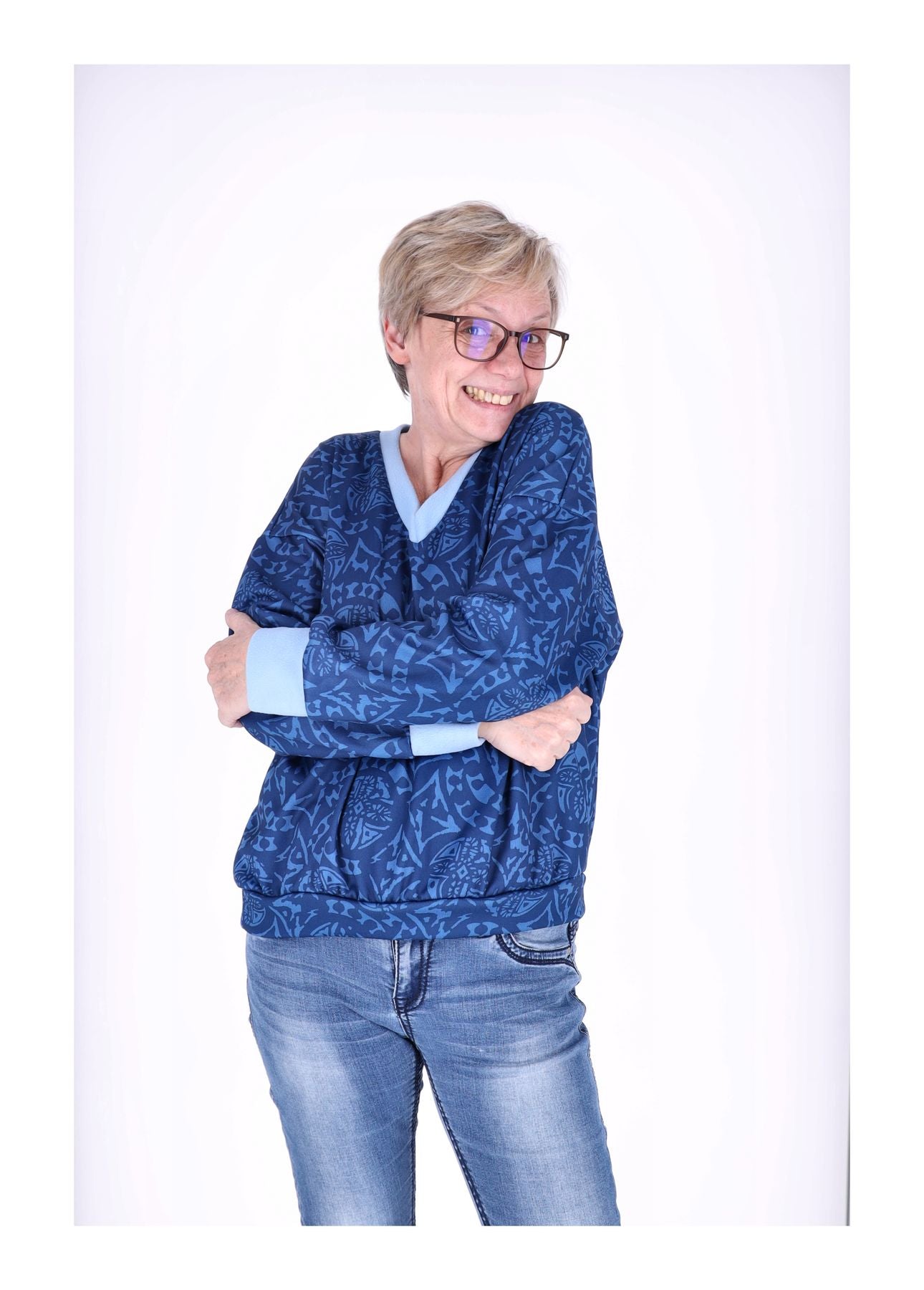 Sweatshirt Damen V-Ausschnitt AOP