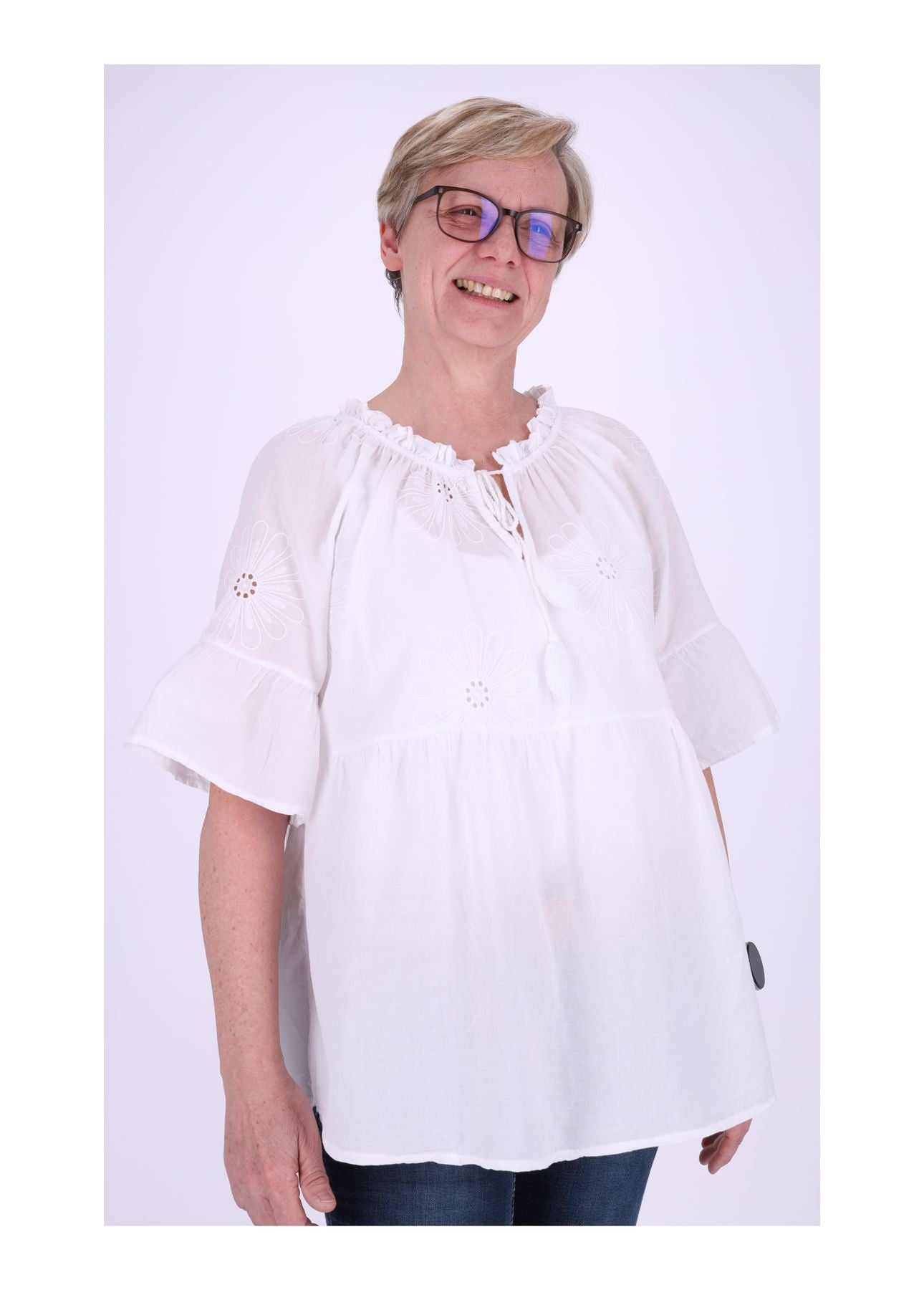 Tunika Damen 3/4 Arm Häkeldetails