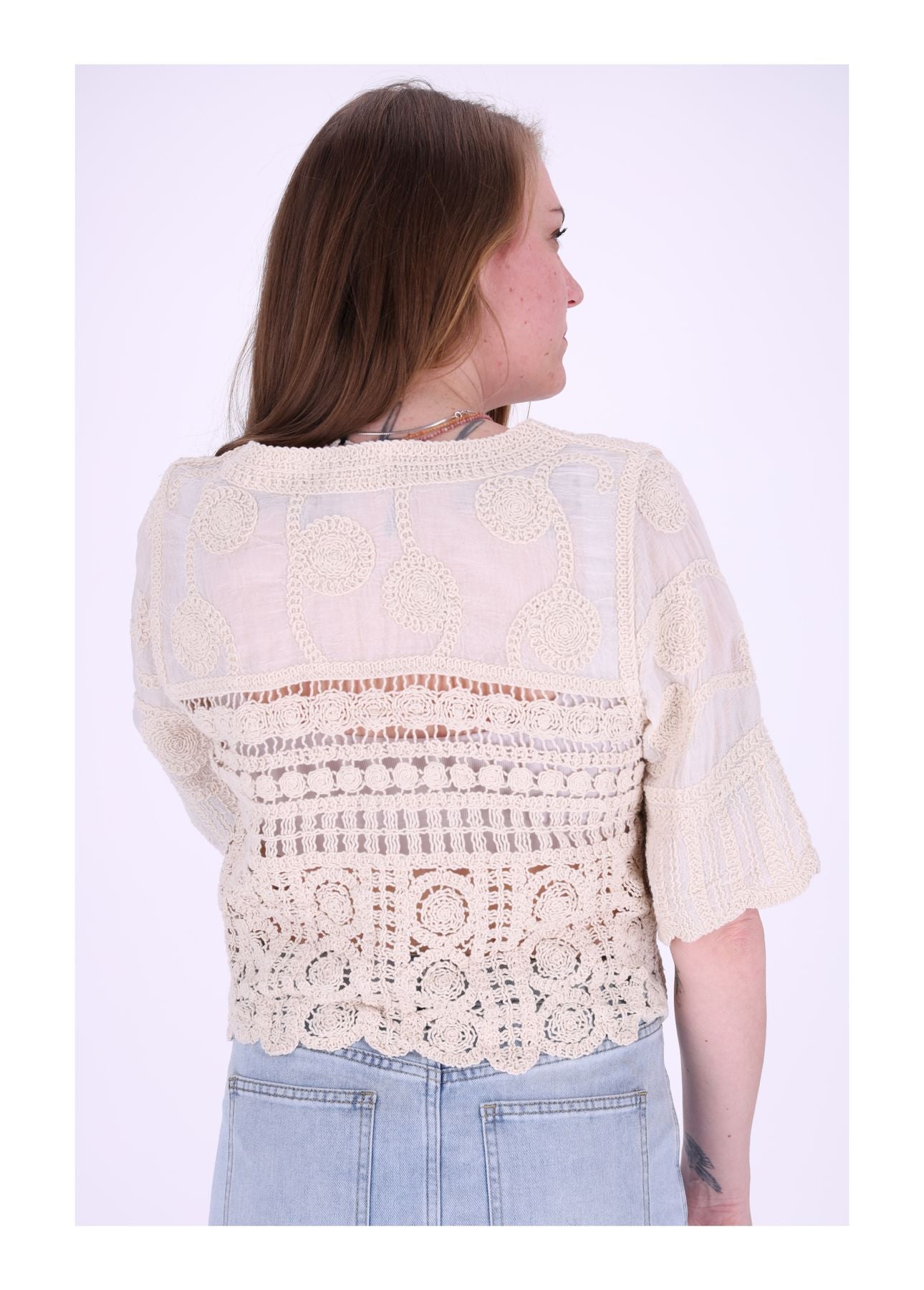 Damen Strickjacke Häkeloptik