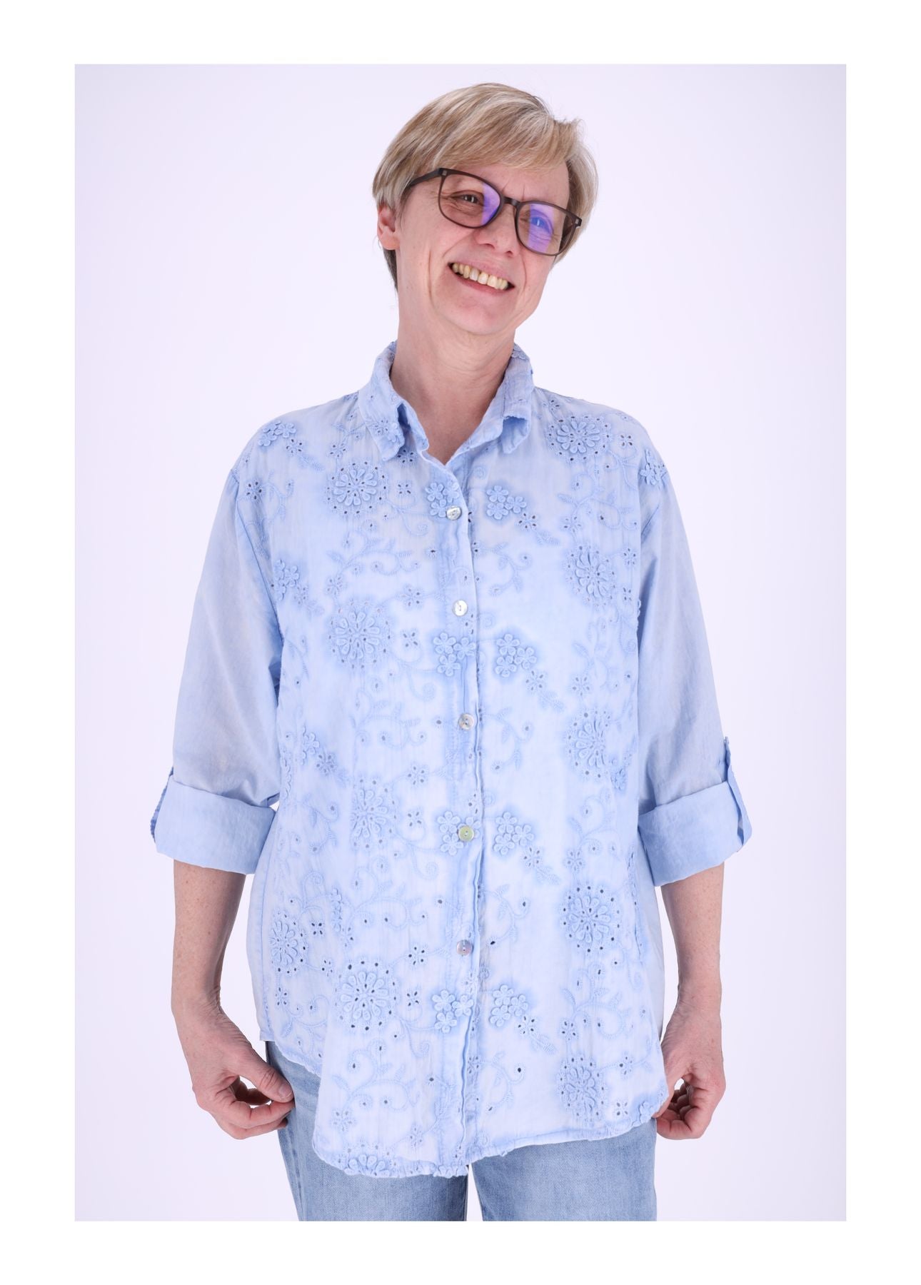Bluse Damen Stickerei gewaschen