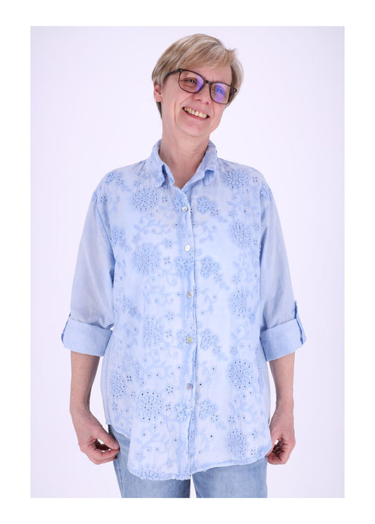 Bluse Damen Stickerei gewaschen