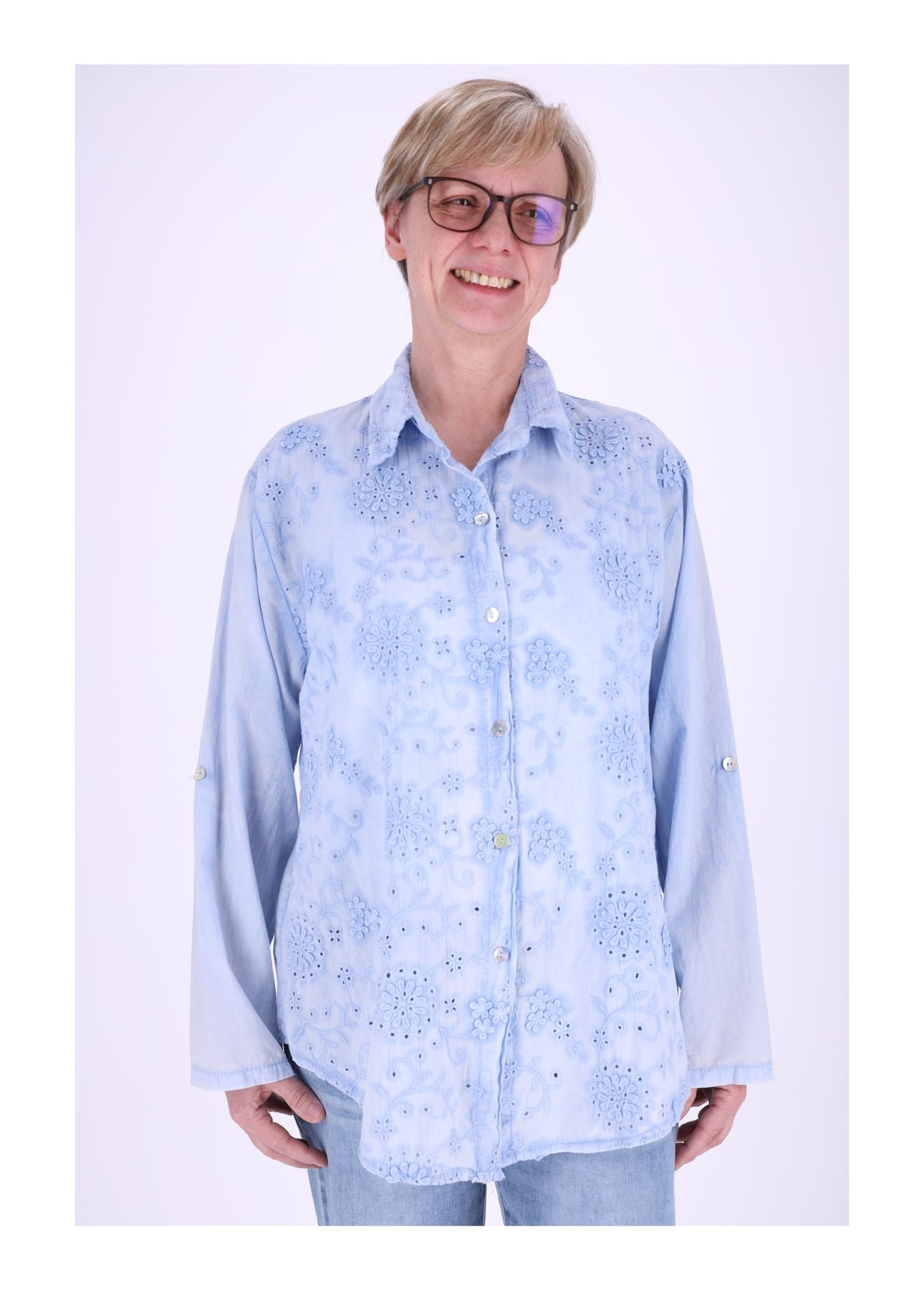Bluse Damen Stickerei gewaschen