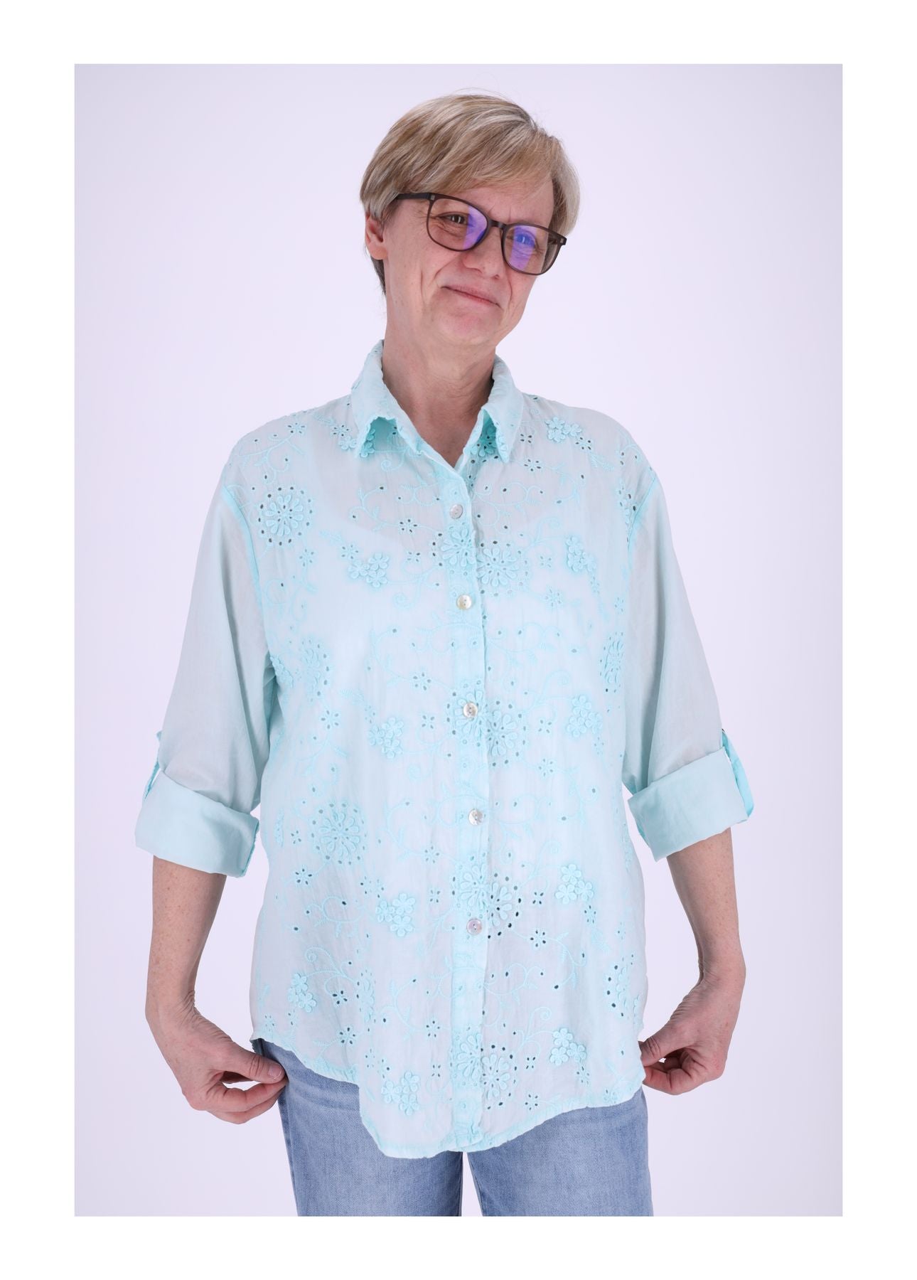 Bluse Damen Stickerei gewaschen